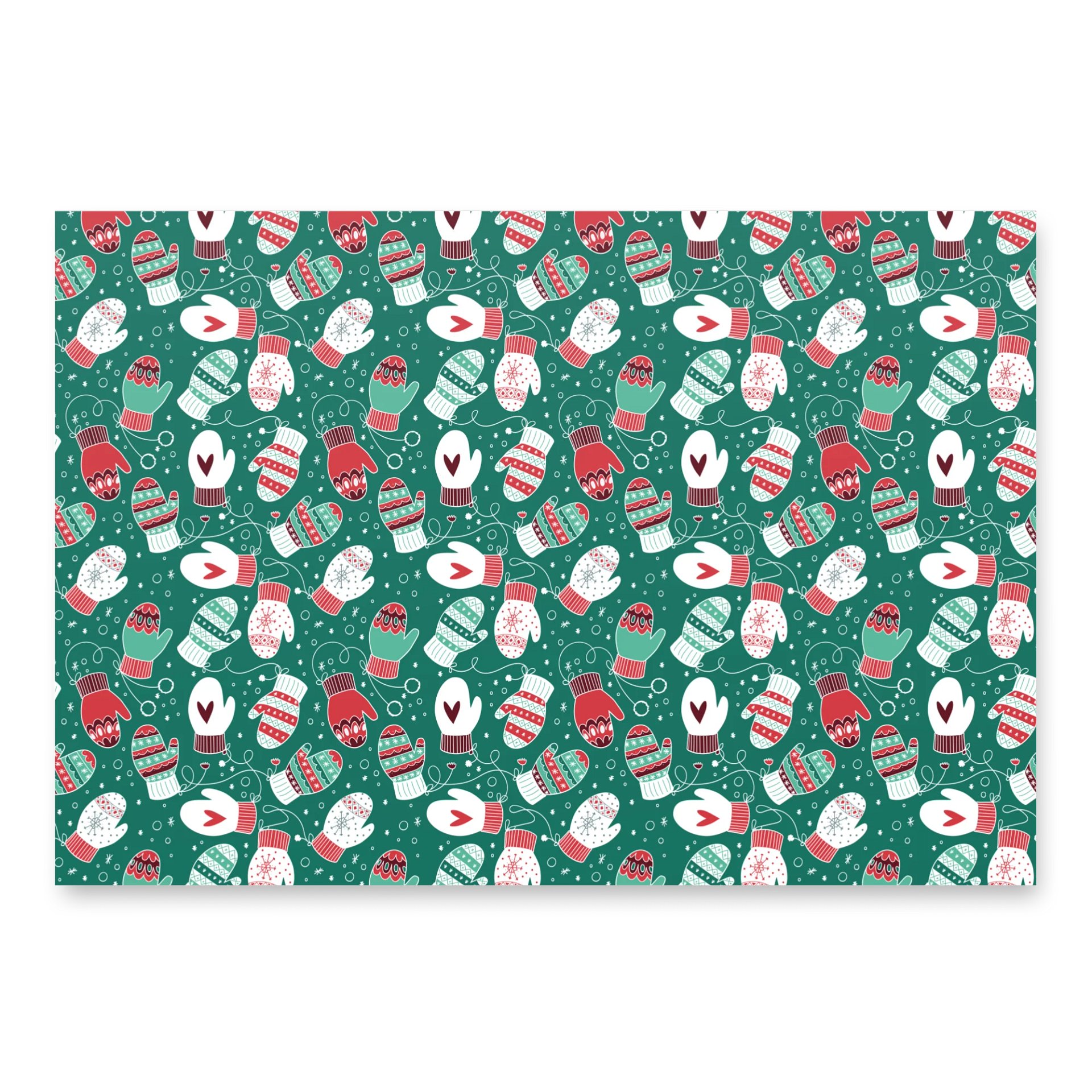 Festive Winter Christmas Mittens Pattern Wrapping Paper, 3 Pack (Red & Green) product image (2)