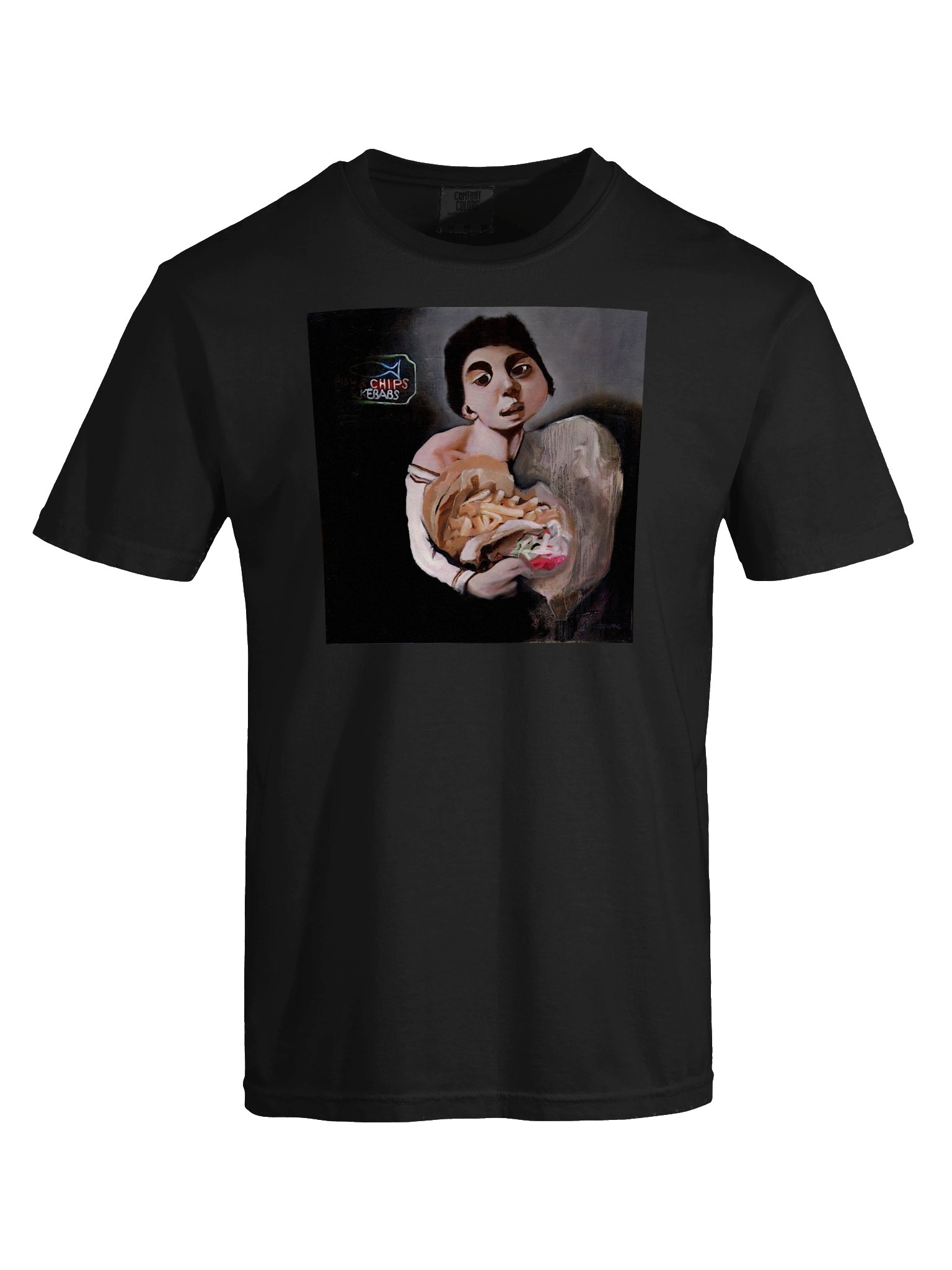 Boy With Kebab Meat And Chips // T-shirt black product image (5)