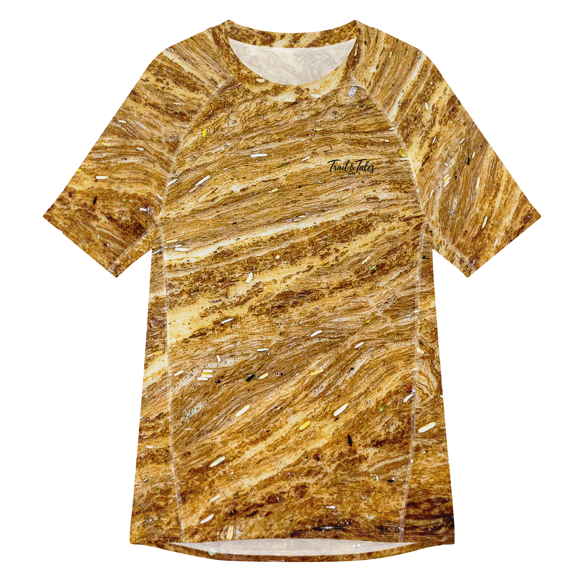 Golden Strata All-Over Print Men's Recycled Short Sleeve Rash Guard product image (1)