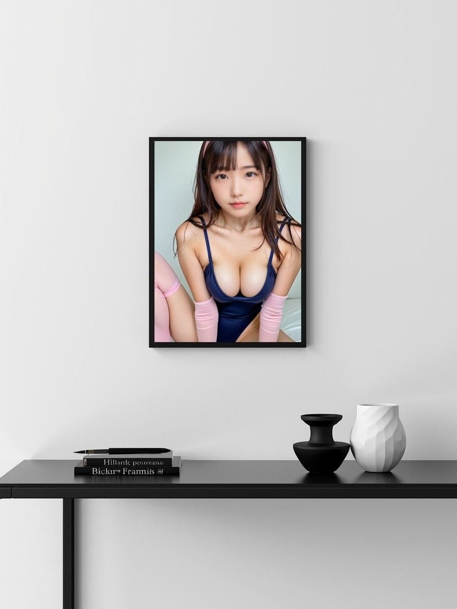 Kawaii School Swimsuit Girl 8x10 Metal Wall Art – Pink Arm Warmers Metal Poster product image (3)