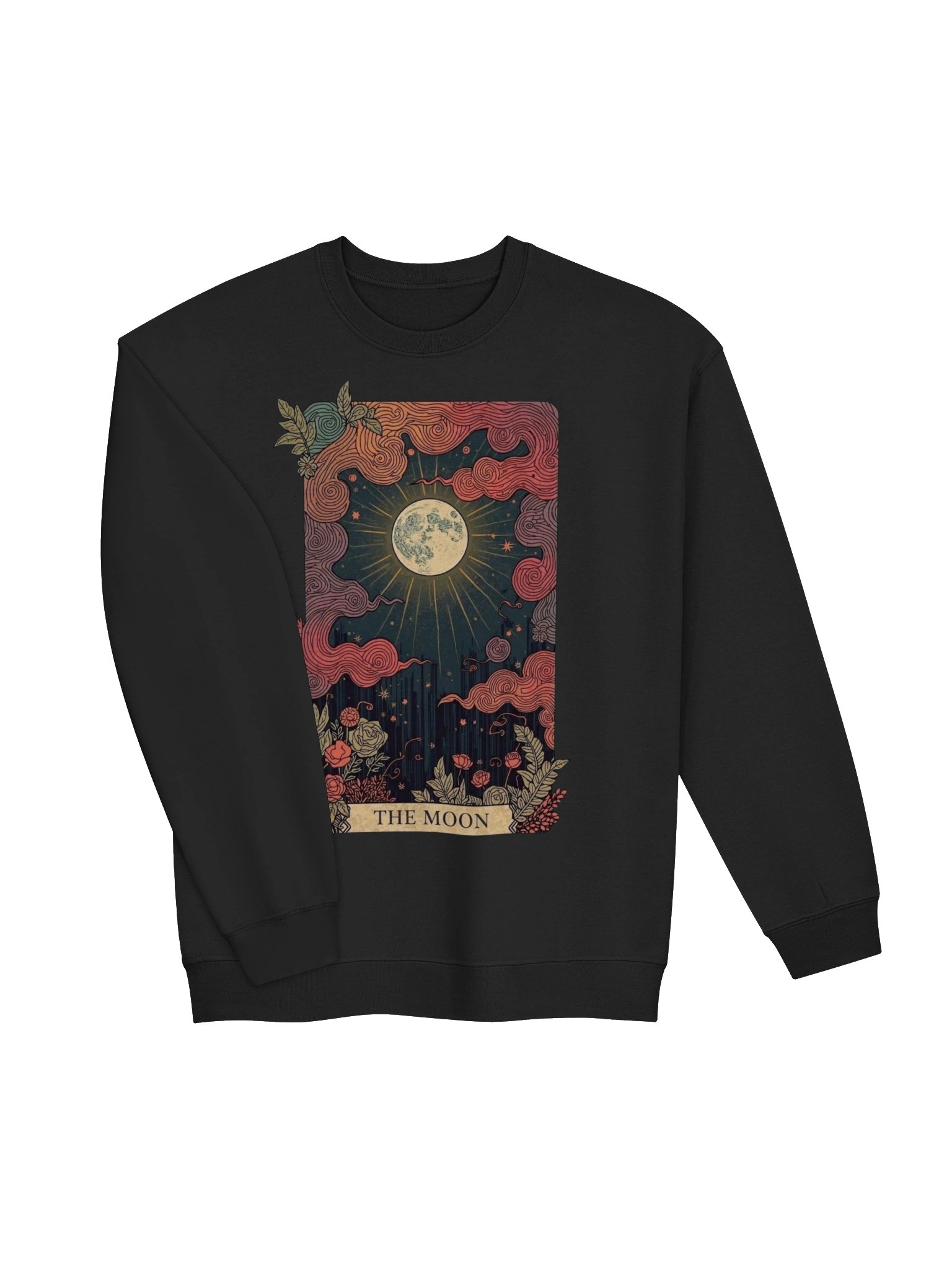 The Moon Tarot Crewneck Sweatshirt, Mystical Lunar Graphic with Swirly Clouds product image (6)