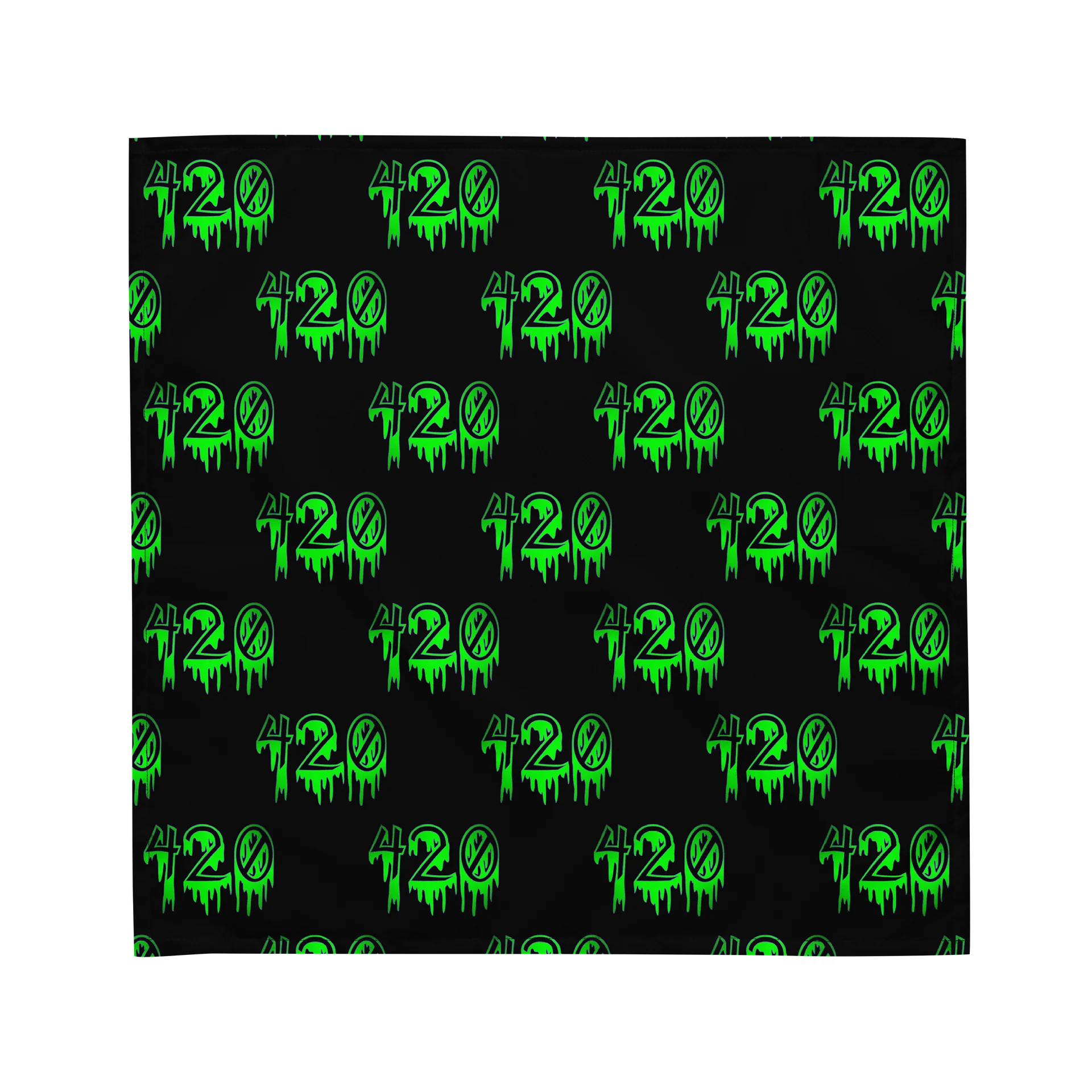 Happy 420 Neon Green Black Weed Bandana, Creepy Cannabis Horror Style Stoner Accessory product image (2)