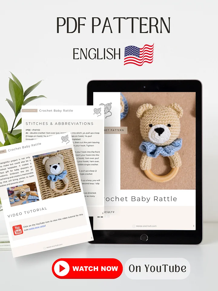 Teddy Bear Baby Rattle Crochet Pattern product image (2)