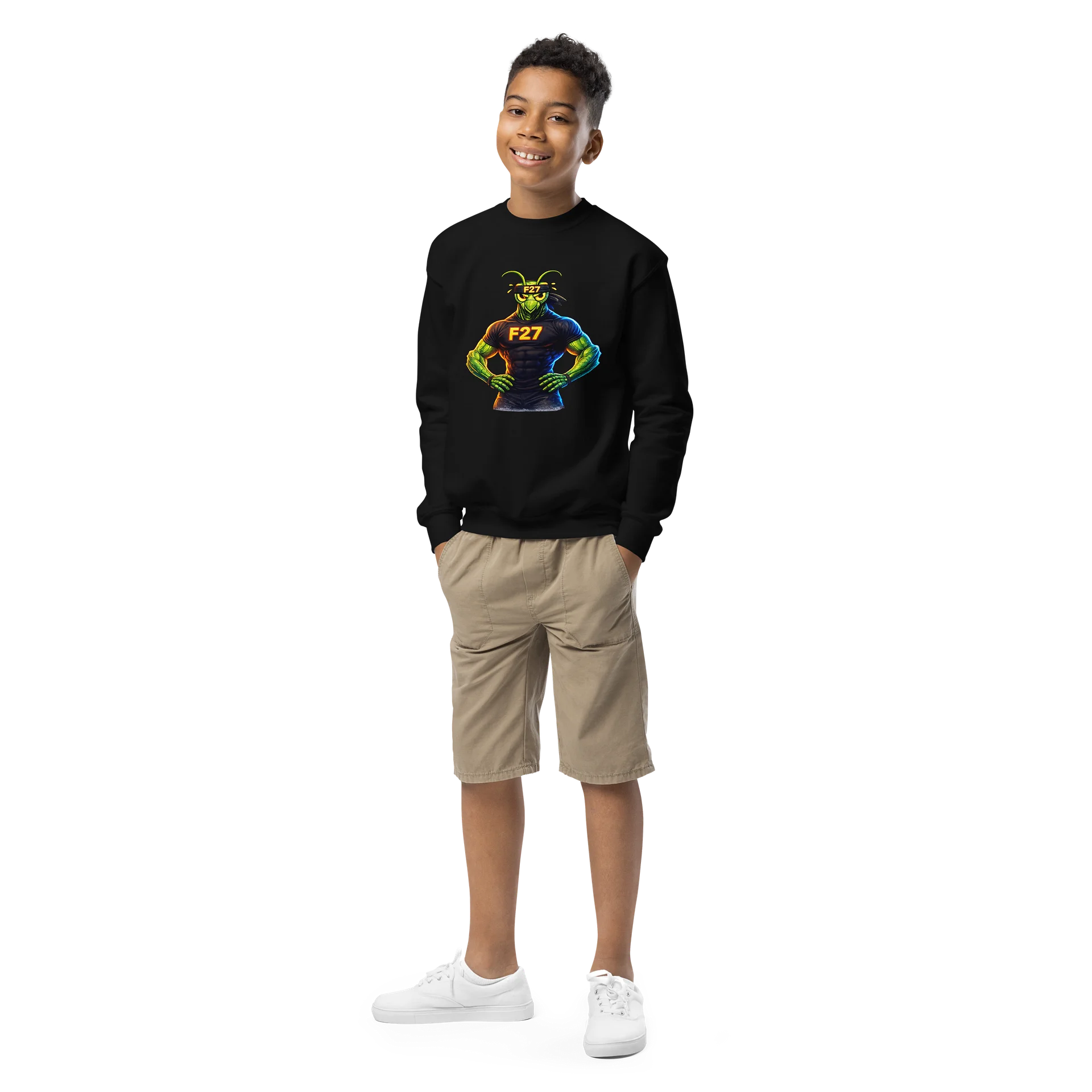 F27 Mantis Strength Youth Crew Neck Sweatshirt – Built for Focus by FayzieBobs product image (1)