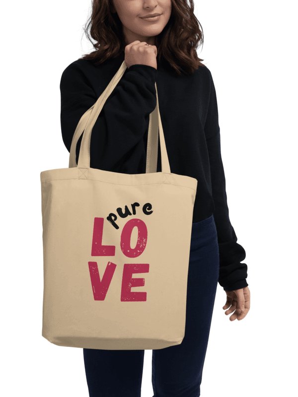 Pure LOVE dual Color Black-Magenta on organic natural Tote Bag product image (1)