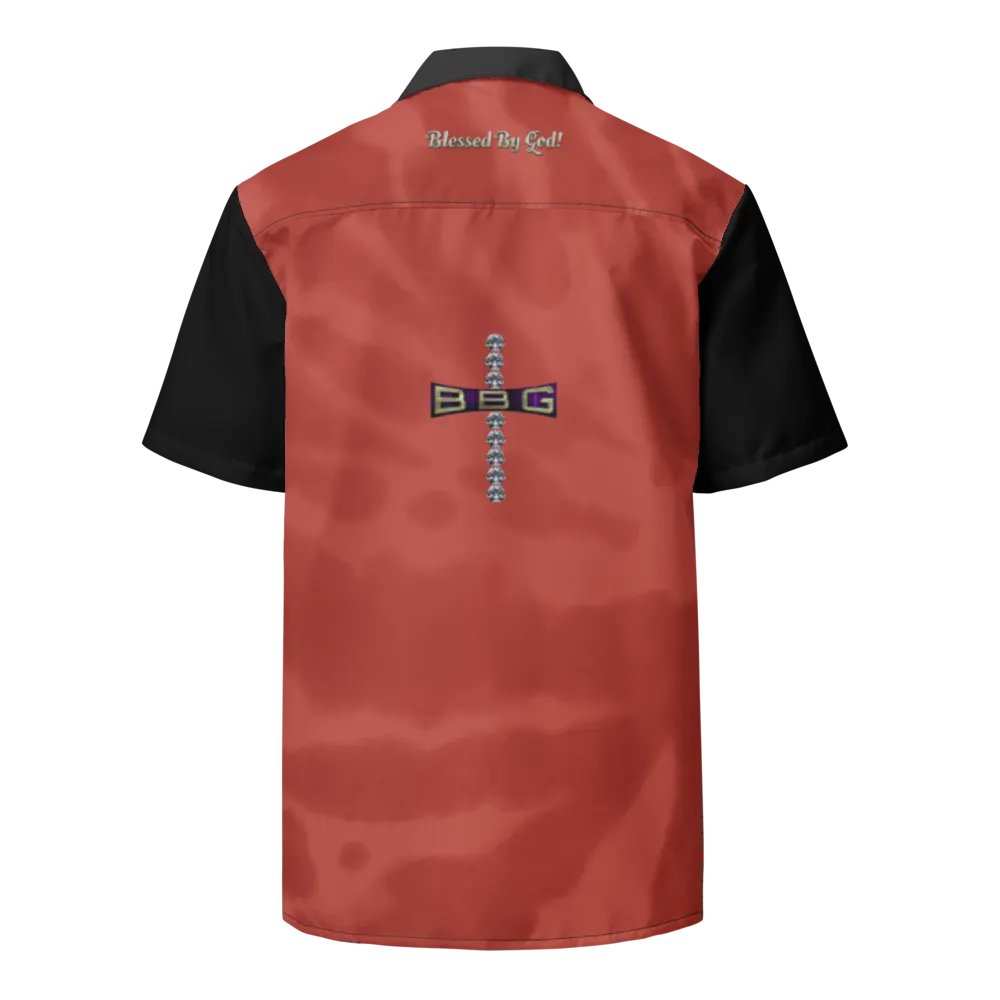 Two Tone Black and Red Blessed by God Button-up Shirt product image (1)