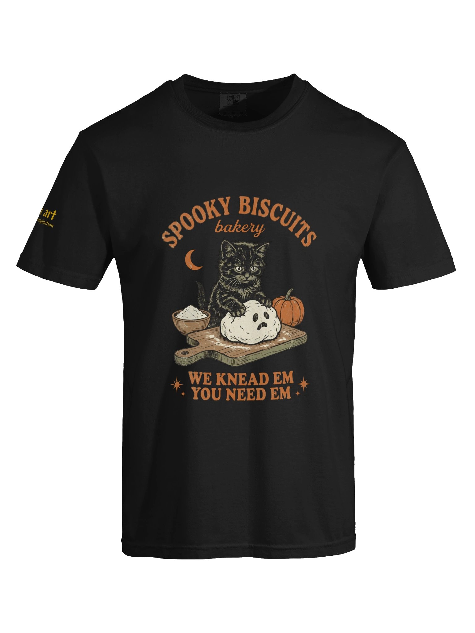 Spooky Biscuits Bakery T-Shirt | Cute Black Cat Kneading Dough Baker Graphic Tee product image (36)