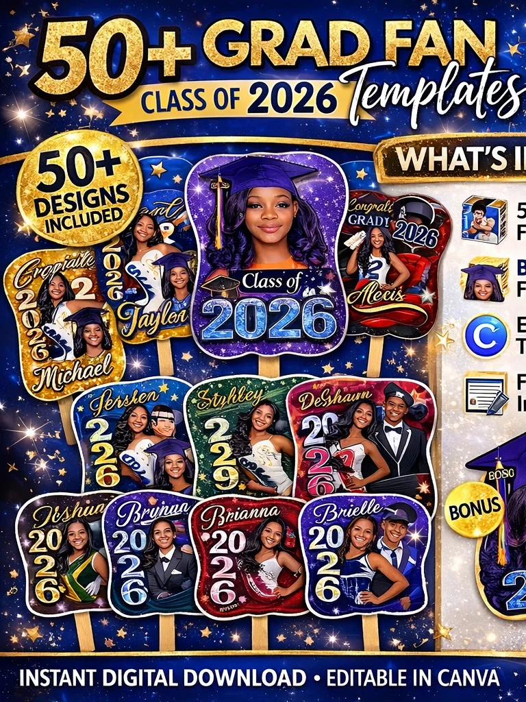2026 Graduation Fan Templates with Bonus Big Head Fan Template - DIY Video Tutorial product image (1)