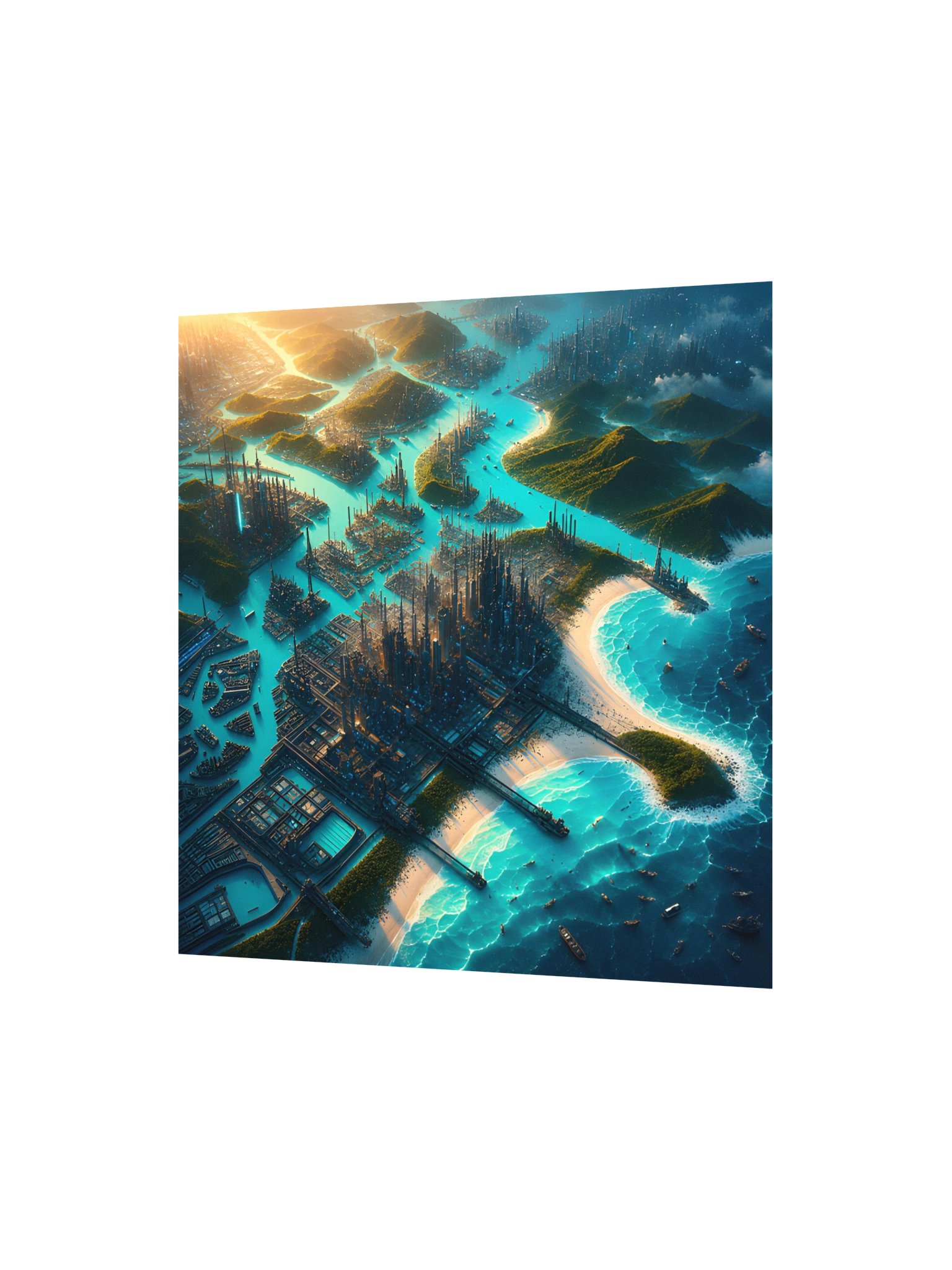 Futuristic Coastal City Art Print | Sci-Fi Ocean Metropolis Wall Decor product image (3)