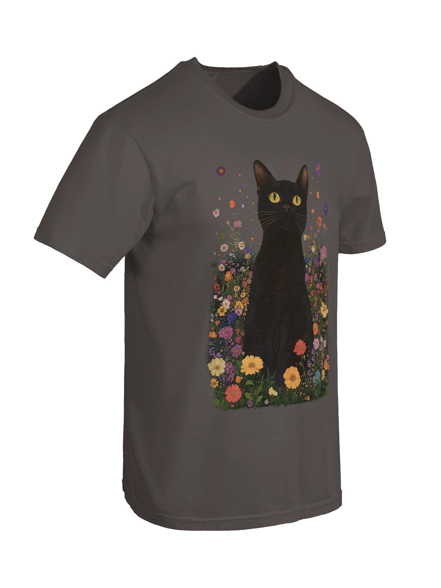 Black Cat in Wildflowers – Relaxed Fit Heavyweight Unisex Cotton T-Shirt product image (32)
