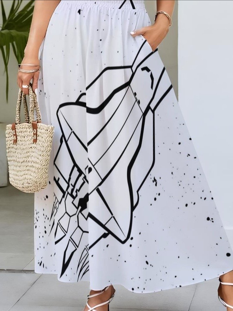 Space Shuttle Graphic Print Maxi Skirt with Pockets product image (1)
