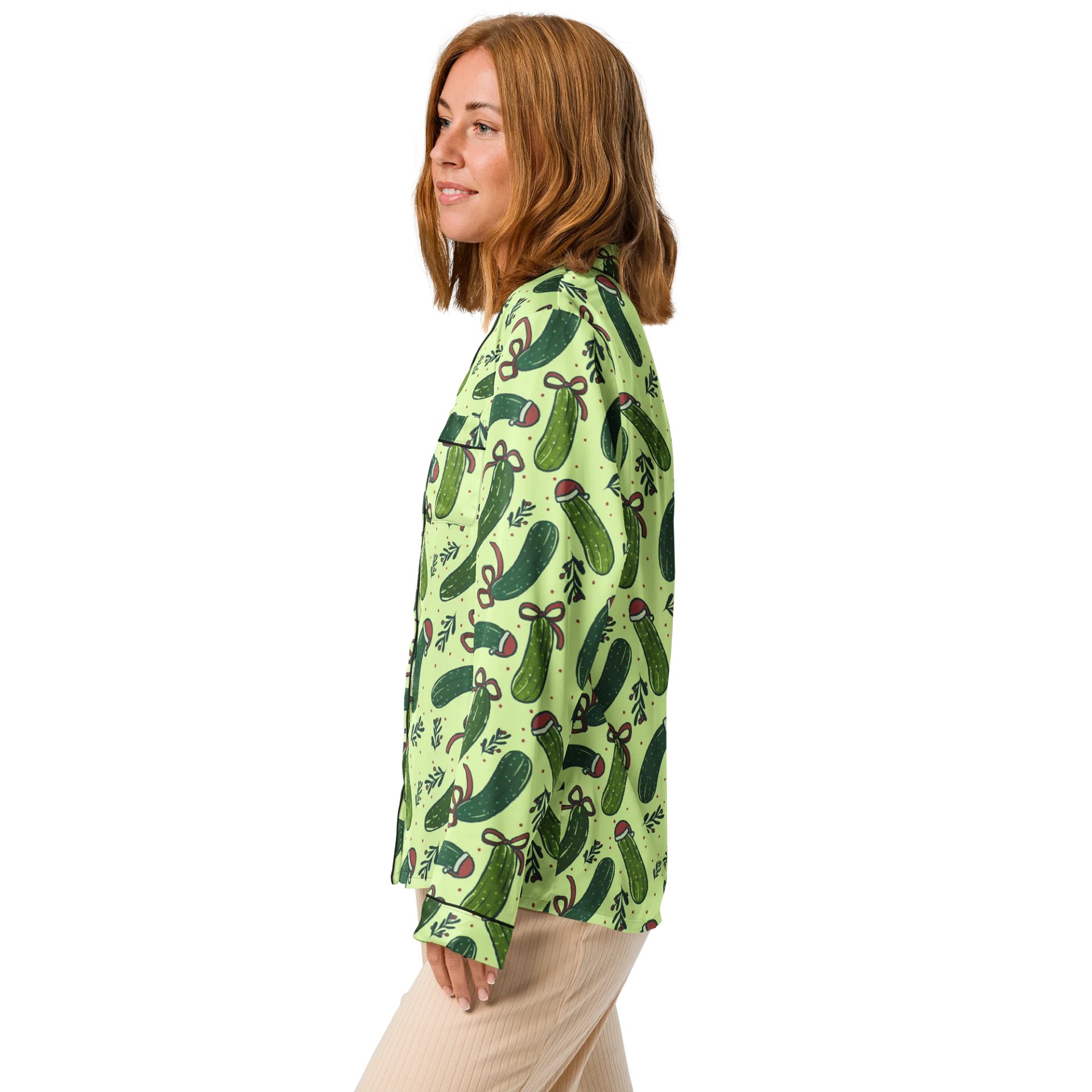 Funny Christmas Pickles Pattern Pyjama Shirt product image (5)