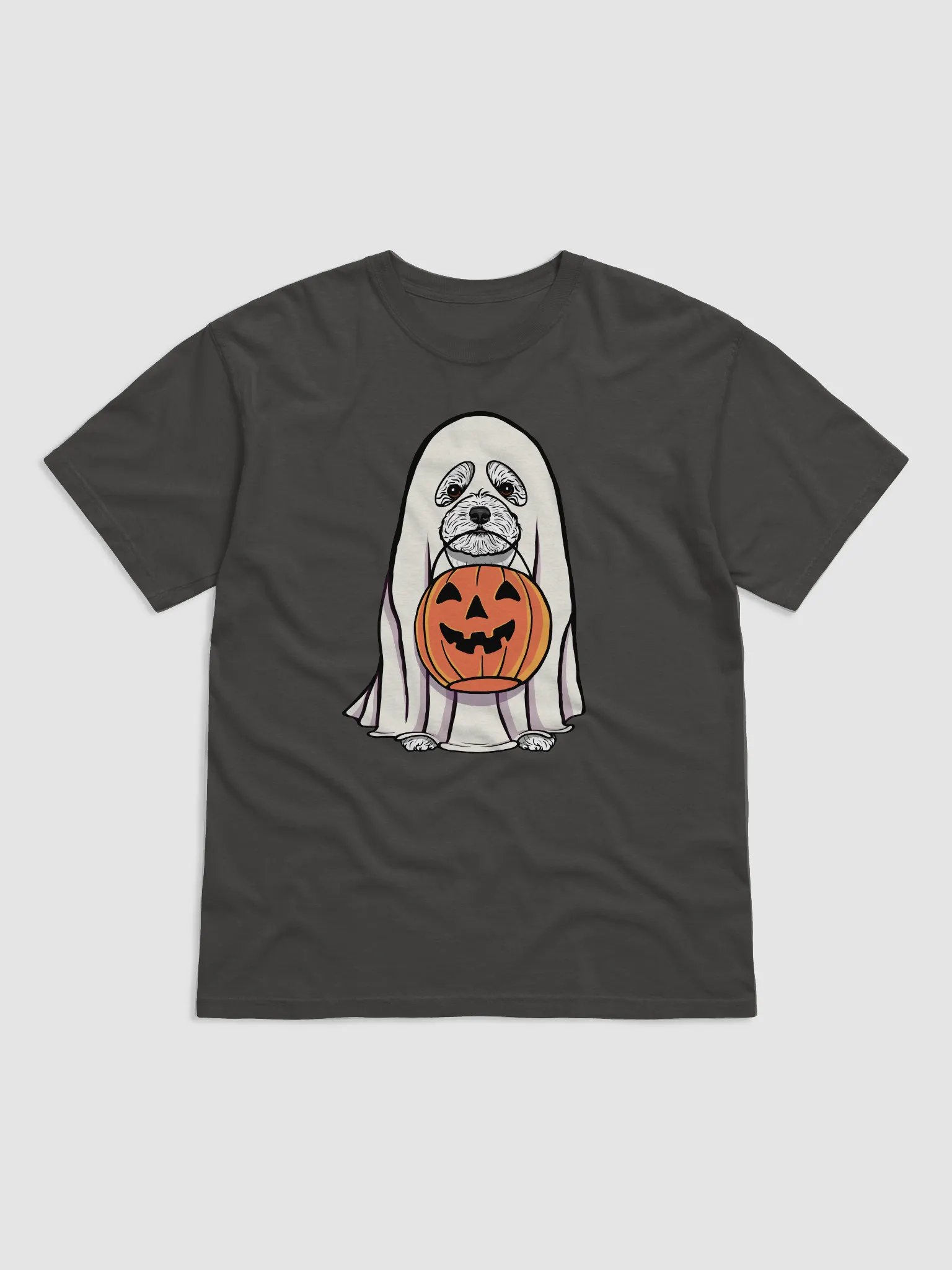 Funny Halloween Bichon Frise T-Shirt | Funny Bichon Frise Wearing a Ghost Costume and Holding a Pumpkin Basket product image (1)