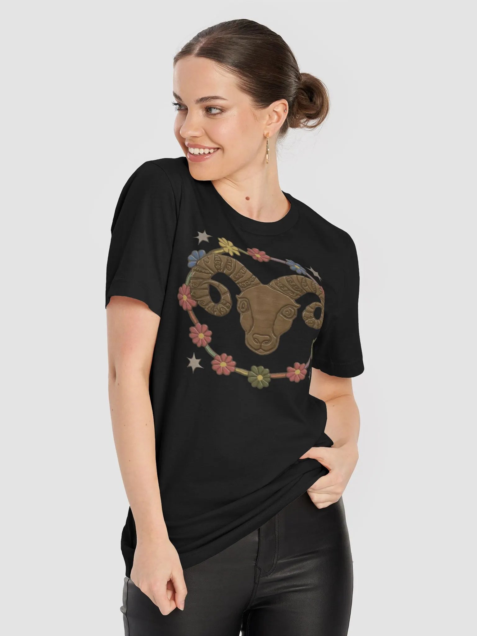 Exclusive Unisex Aries Zodiac T-Shirt - Floral Ram and Celestial Design | Perfect Gift for Astrology Enthusiasts product image (3)