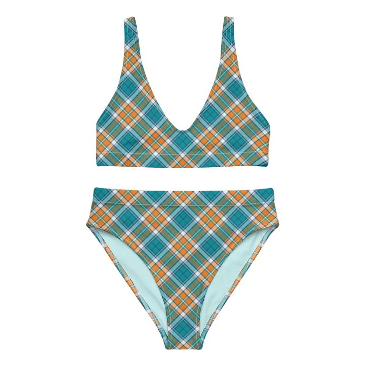 Turquoise and Orange Sporty Plaid Bikini product image (2)