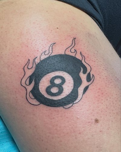 Playing for keeps. A symbol of finality and fortune. 🎱 
.
#TattooMeaning #8BallTattoo #Blackwork #LuckTattoo #AuburnOpelikaTa...