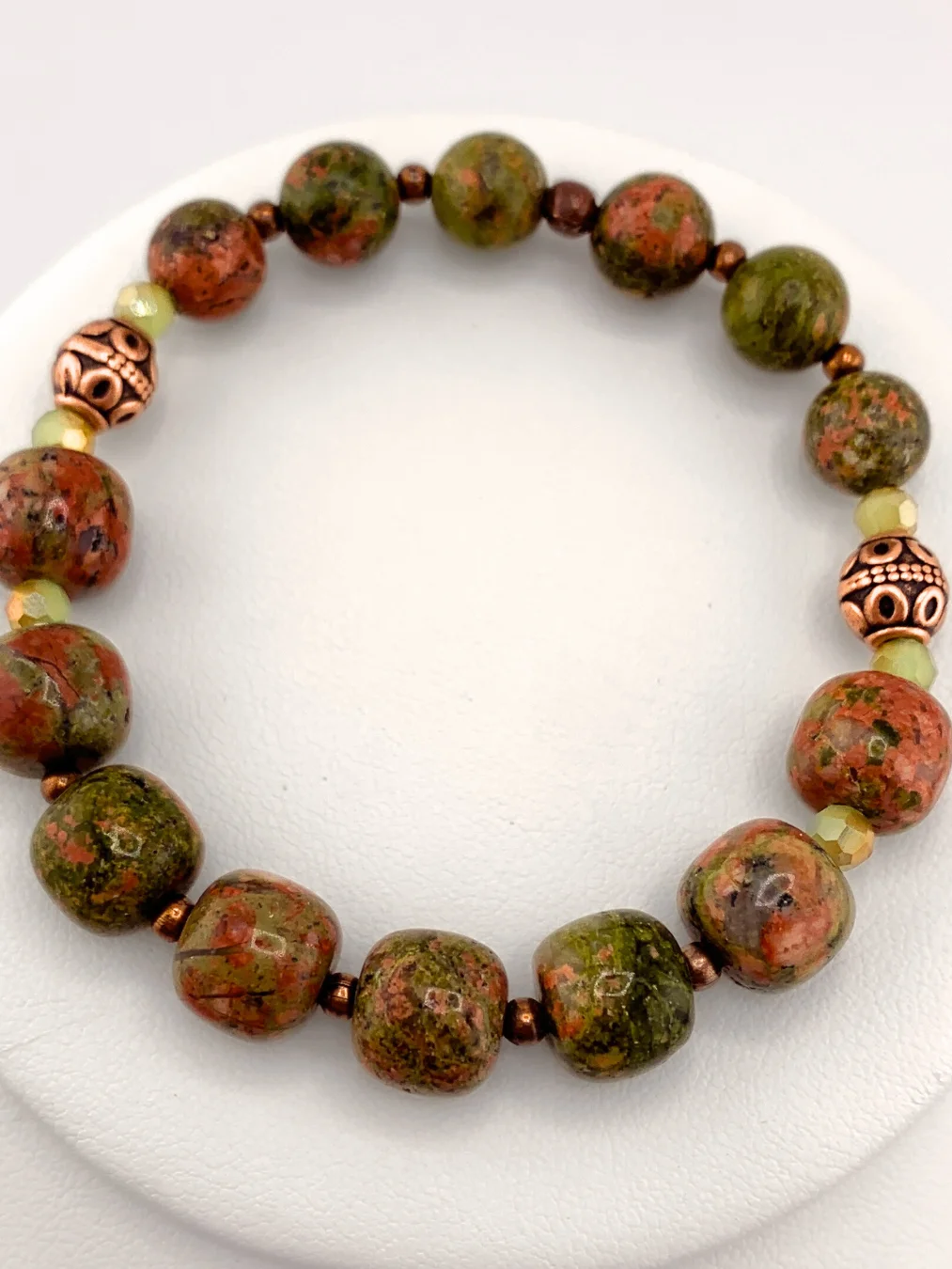 Unakite and Antique Copper Beaded Pendant Necklace, Bracelet, and Earrings Set product image (6)
