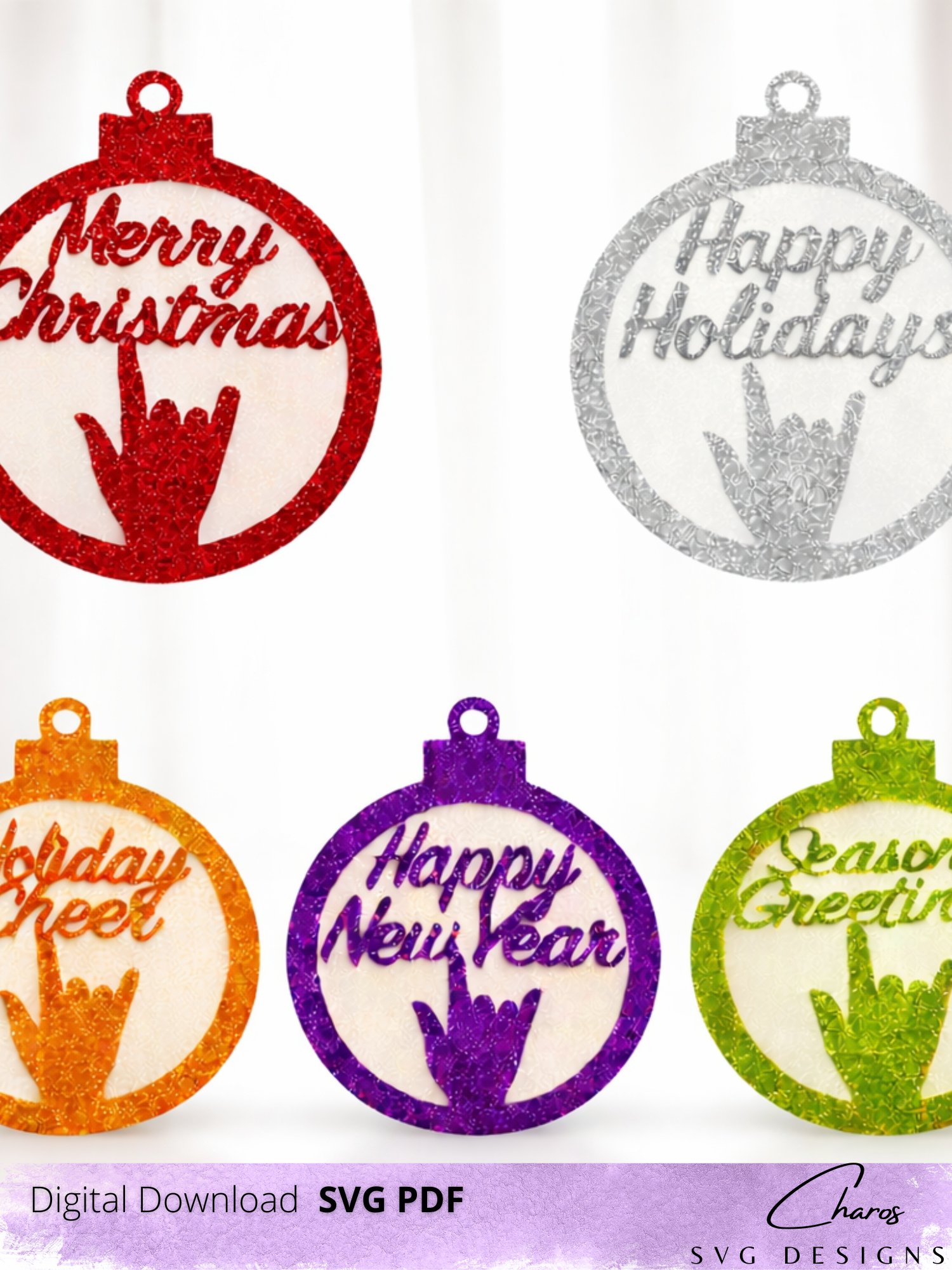 Layered I Love You in ASL Holiday Ornaments SVG Bundle product image (1)