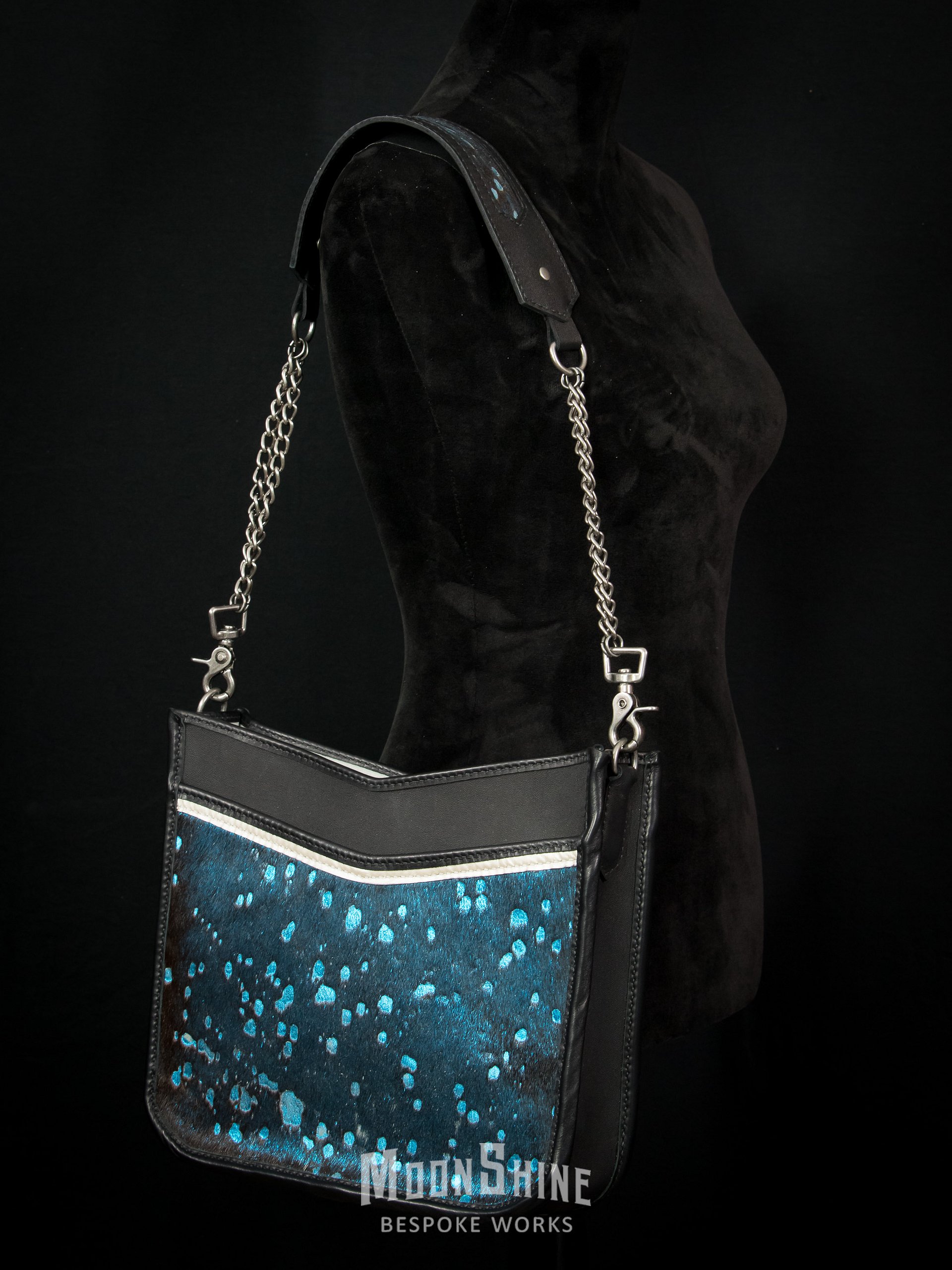 Blue Metallic Acid Wash Hair-On Hide Shoulder Bag product image (6)