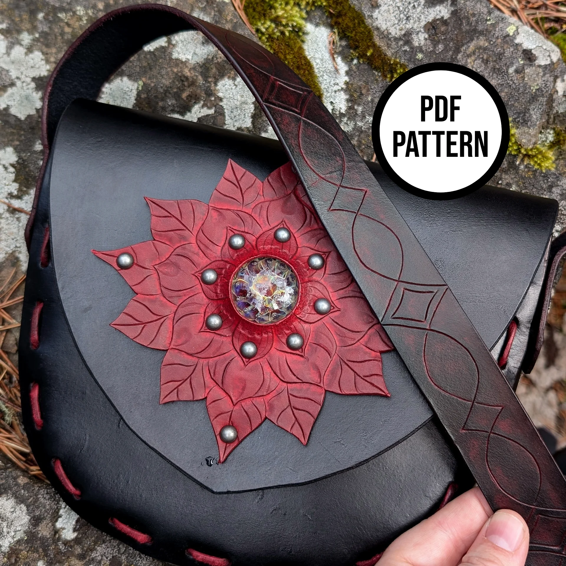 Leather Shoulder Bag with Inlay - PDF Pattern for Leathercraft product image (3)