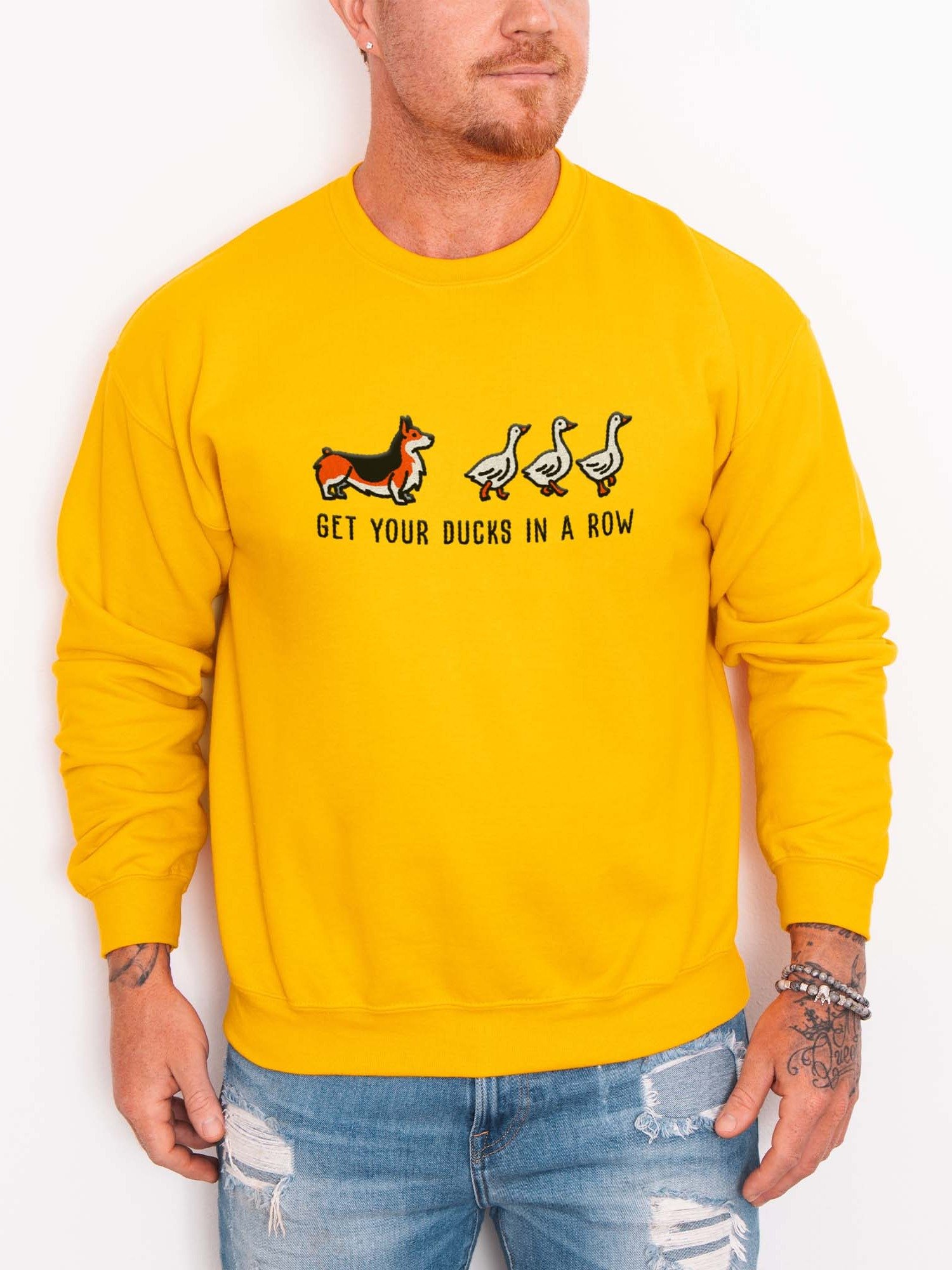 Get Your Ducks in a Row Sweatshirt(Embroidered) of a Pembroke Welsh Corgi(Tricolor) product image (2)