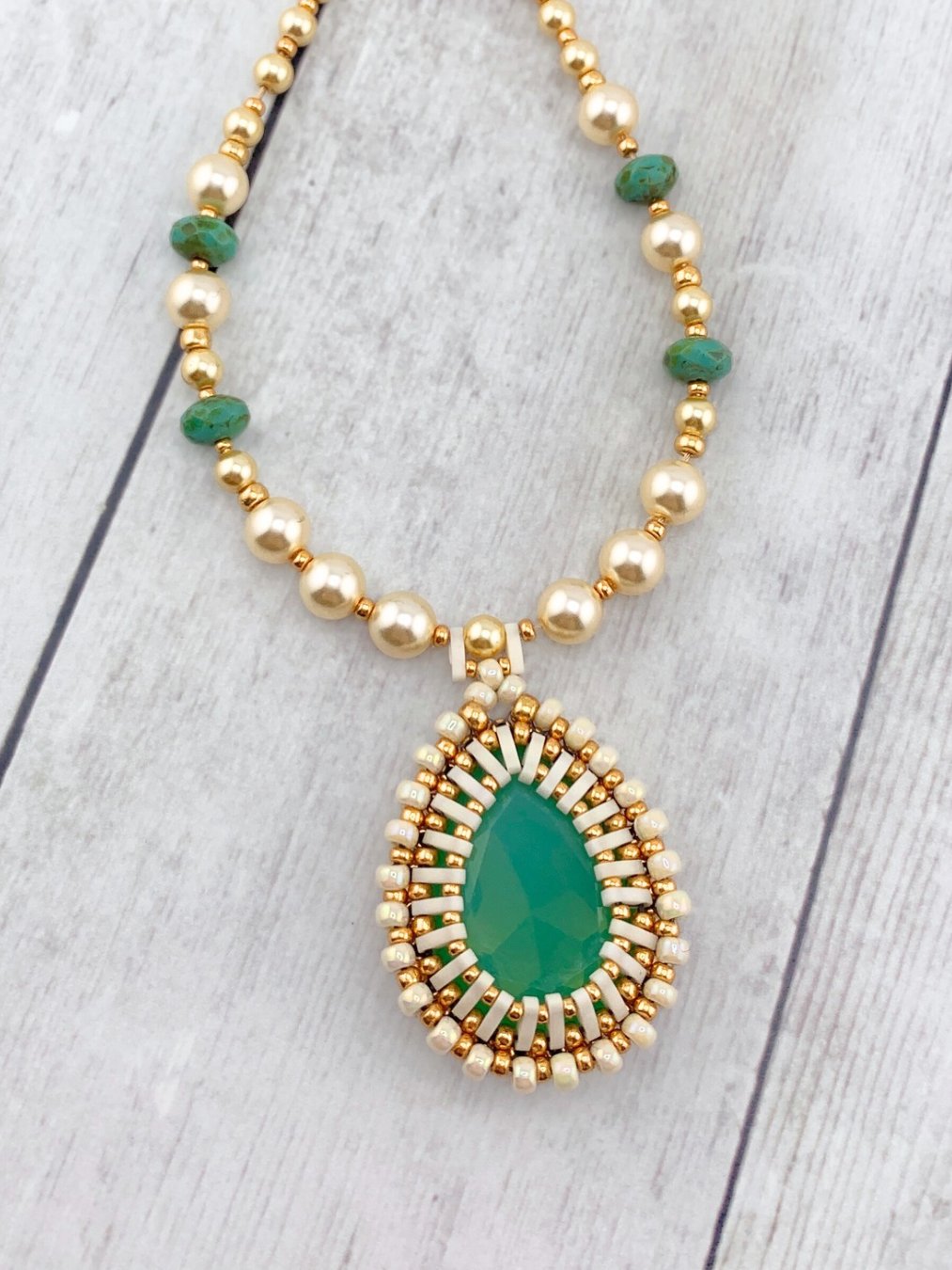 Palermo Crystal Beaded Pendant - Green,Gold product image (4)