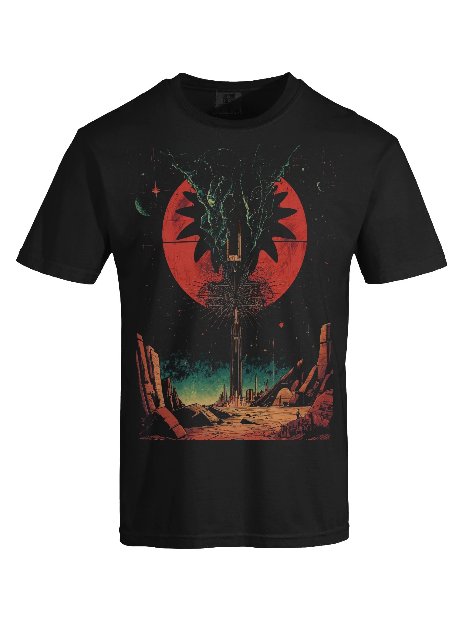 Retro-Futurist Eclipse Tower Heavyweight T-Shirt product image (2)