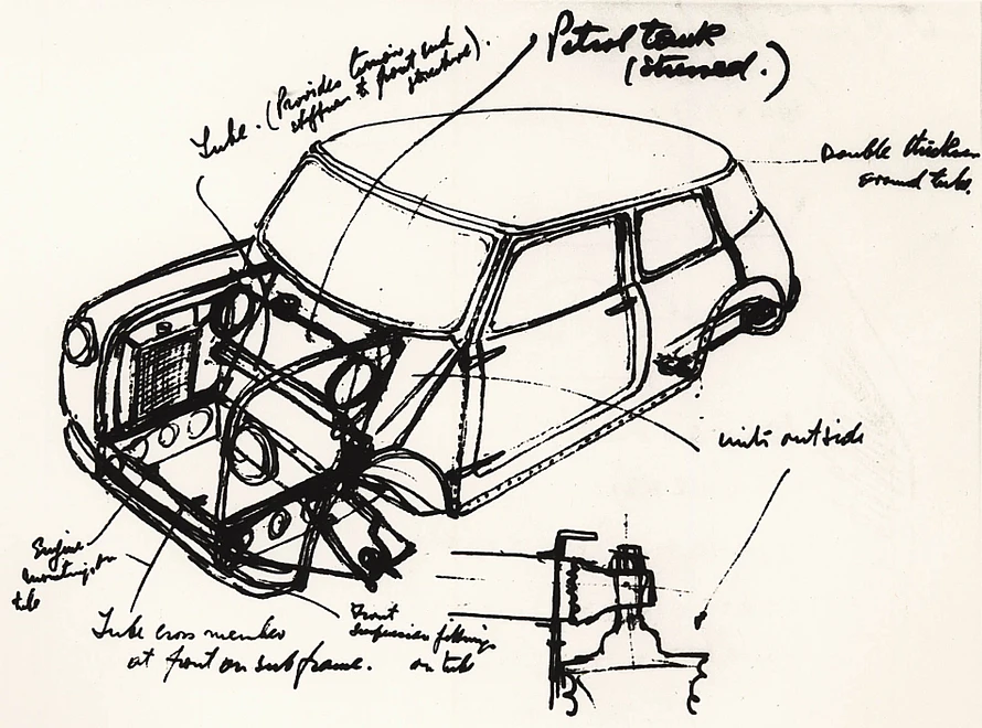 1958 prototype drawing for the classic Mini by Alec Issigonis