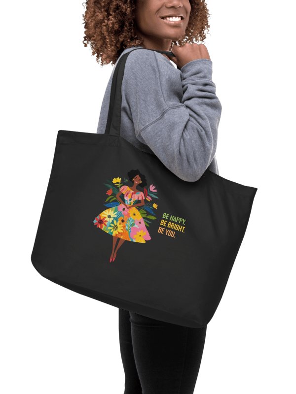 "Be Happy, Be Bright, Be You" Organic Black Tote Bag product image (3)