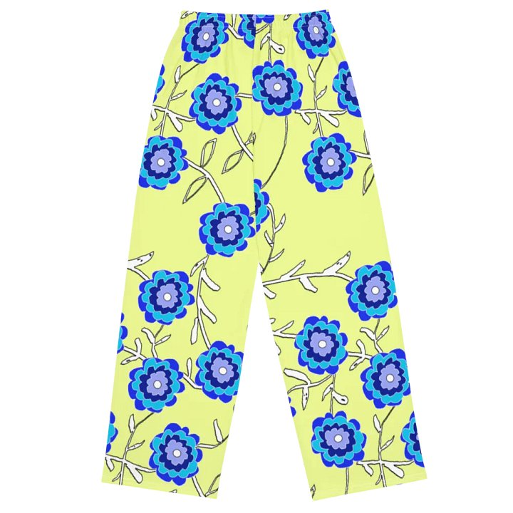 Blue Flowers on Yellow Wideleg Pants product image (1)