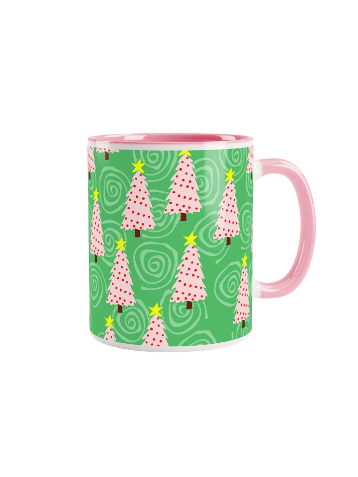 Pink Christmas Trees on Green Spirals Ceramic Mug product image (1)