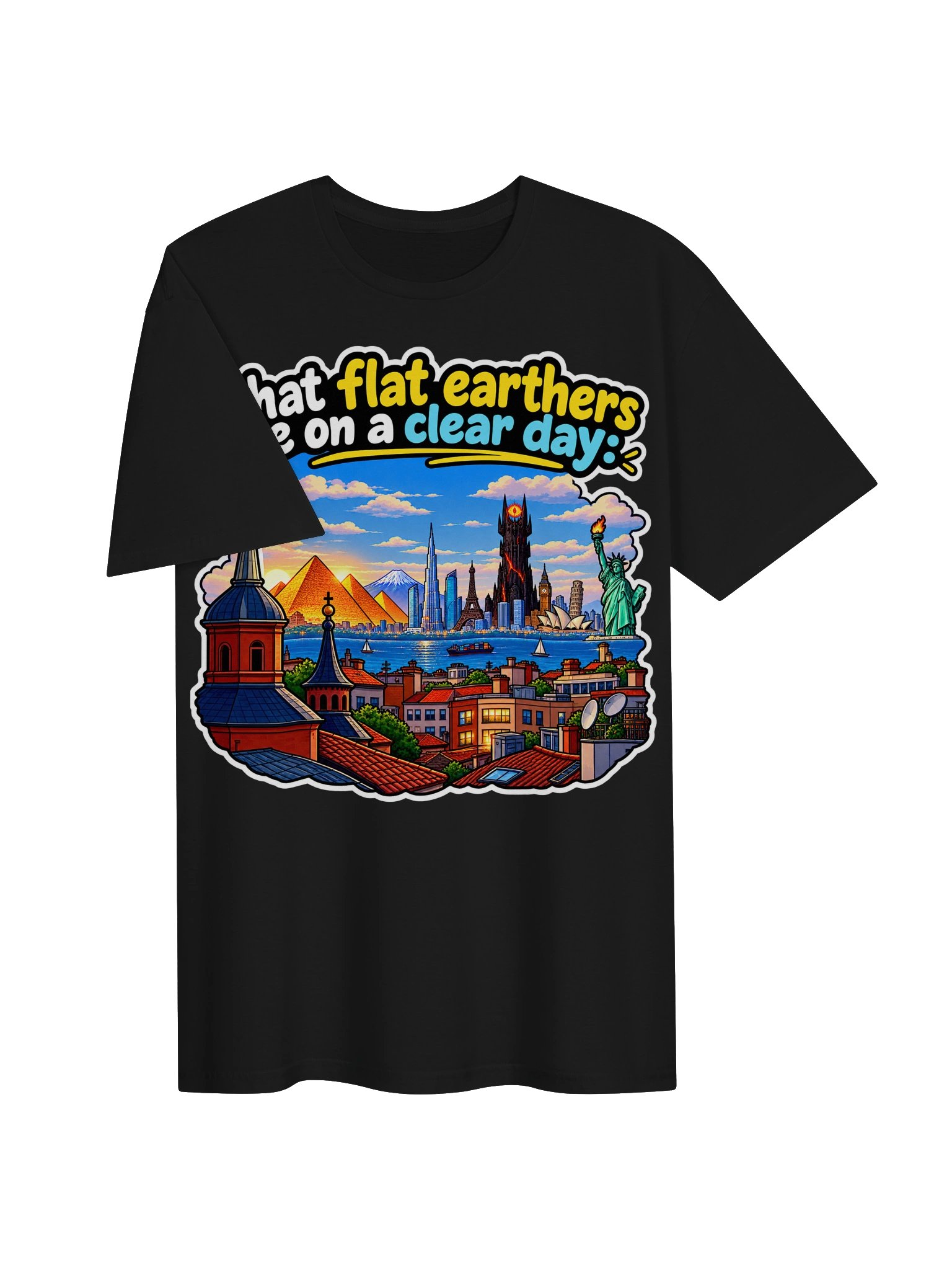 What Flat Earthers See on a Clear Day – Funny Science T-Shirt product image (3)