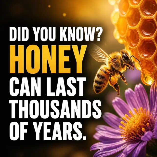 Pure honey never spoils if stored properly, and edible pots of honey have even been discovered in ancient Egyptian tombs. To produce just one pound of honey, bees must visit roughly 2 million flowers and fly about 55,000 miles (equivalent to twice around the Earth) Honey is roughly 80% natural sugars (mostly fructose and glucose) and 20% water, with trace amounts of vitamins, minerals, enzymes, and antioxidants.