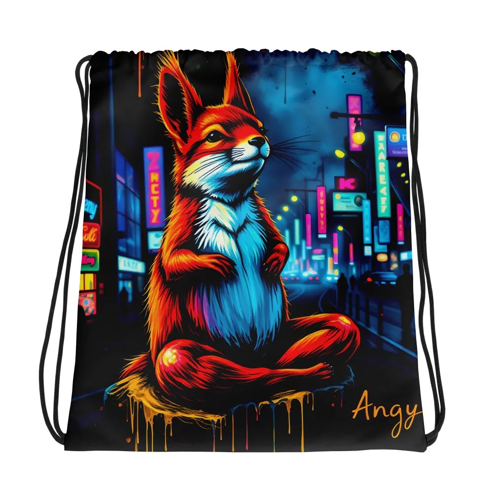 Neon Night Squirrel Drawstring Bag product image (1)