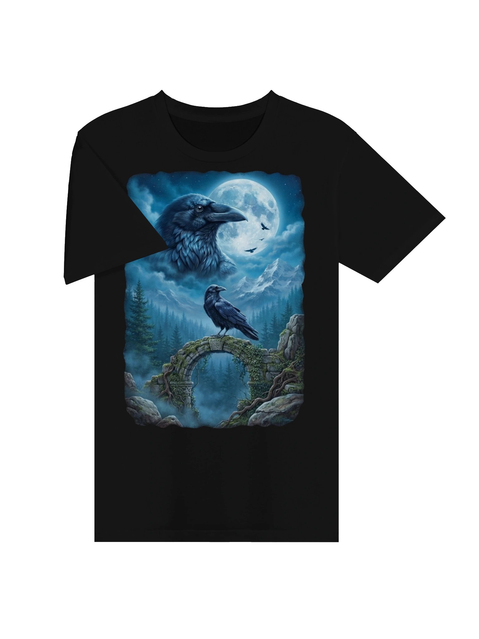 Moonlit Raven Airbrush Graphic Tee | Vintage Wildlife Shirt product image (5)