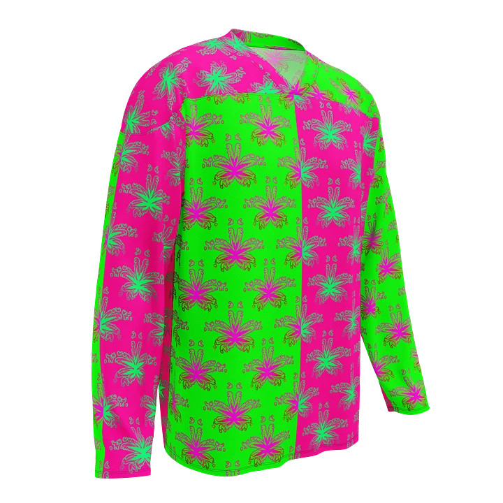 Pot Leaf Stoner Hockey Jersey, 420 Weed Rave Wear, Hot Pink Neon Green Ganja Cannabis Clothing, Pothead Party Festival Fashion product image (1)