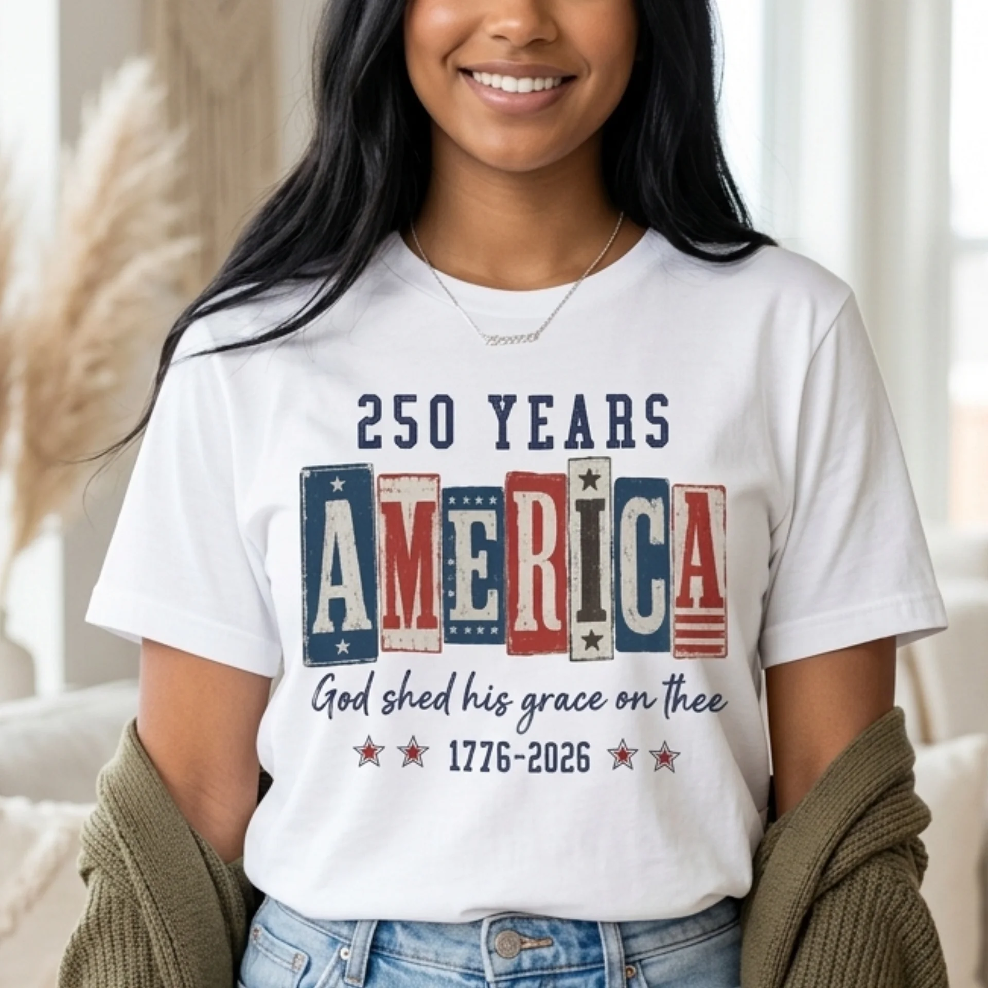 250 Years America God Shed His Grace Patriotic Vintage 1776 2026 Semiquincentennial Tee product image (1)