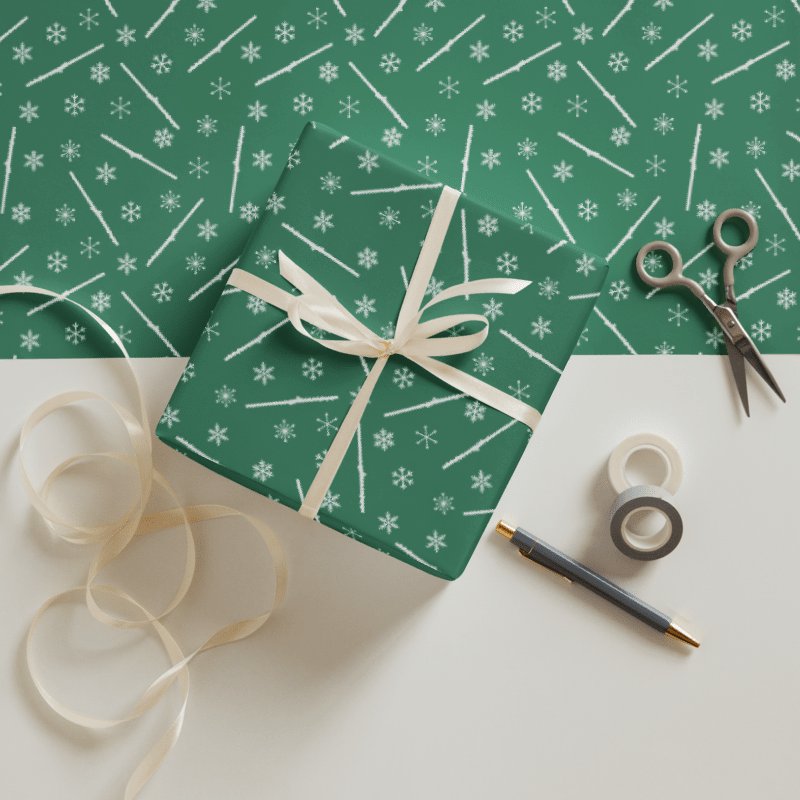 Flutes and Snowflakes - Alto Flute - Green Gift Wrap Paper Sheets product image (1)