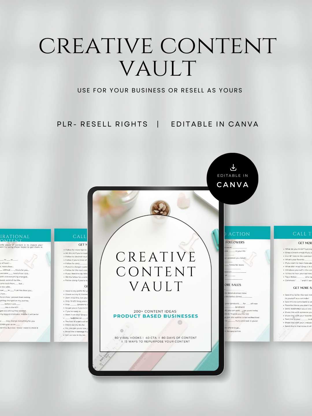 Creative Content Vault – 400+ PLR Content Ideas, Hooks, CTAs & Canva Planner Templates for Product-Based Businesses product image (1)