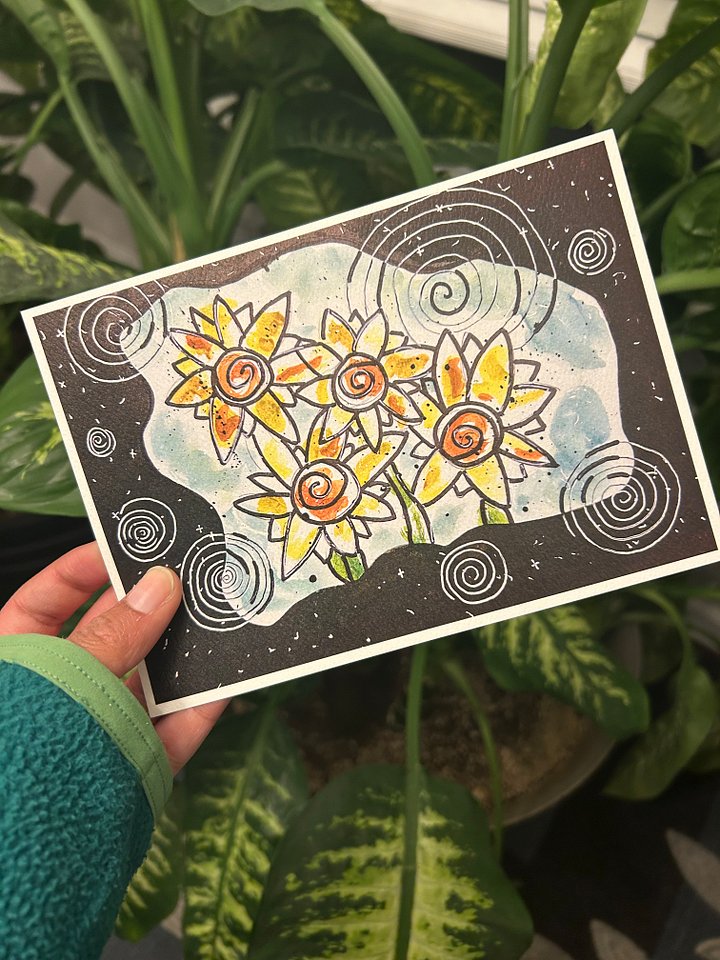 Sunflowers in space 5x7 art print product image (1)