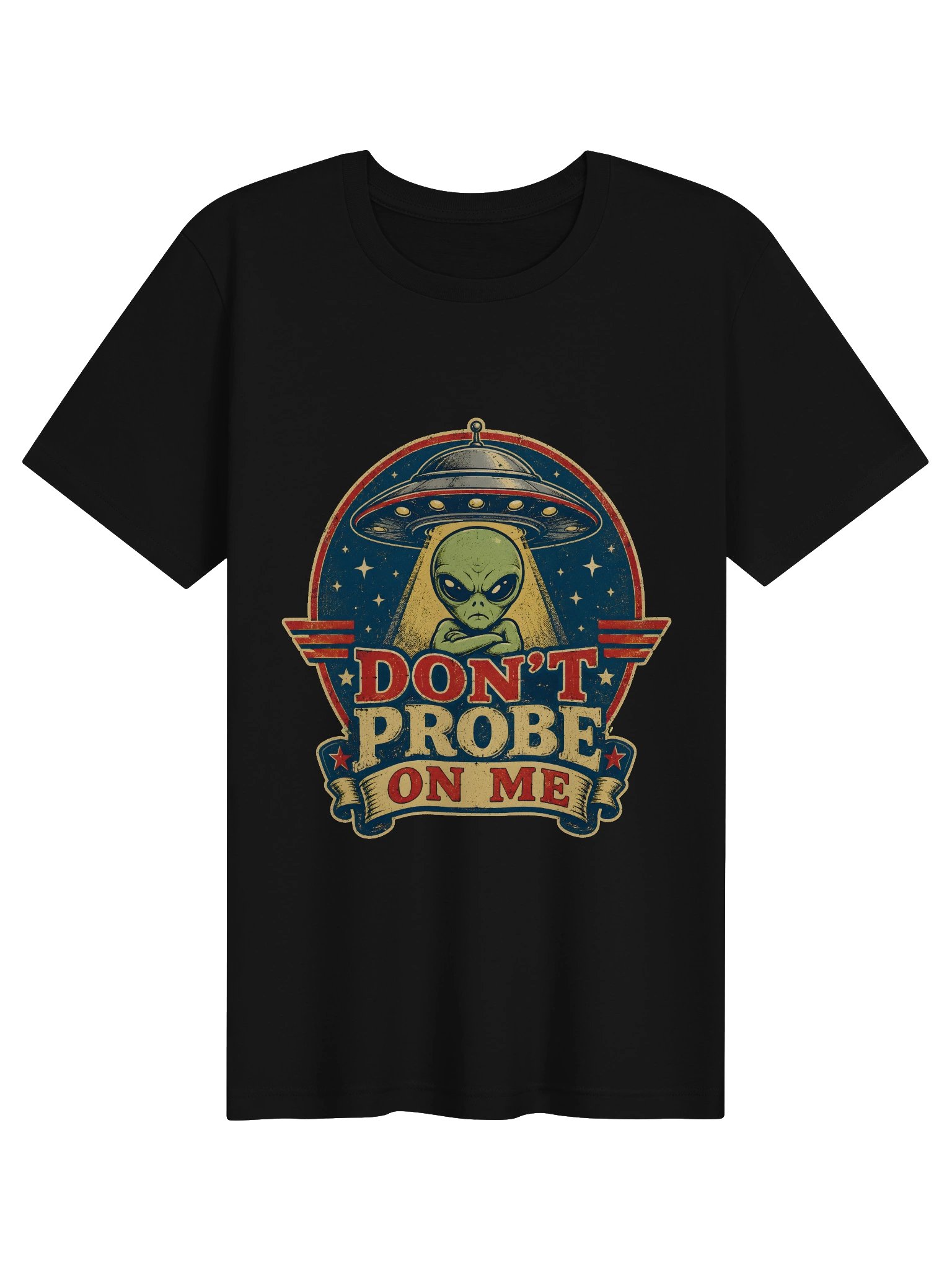 Don't Probe On Me Retro Badge Tee product image (1)