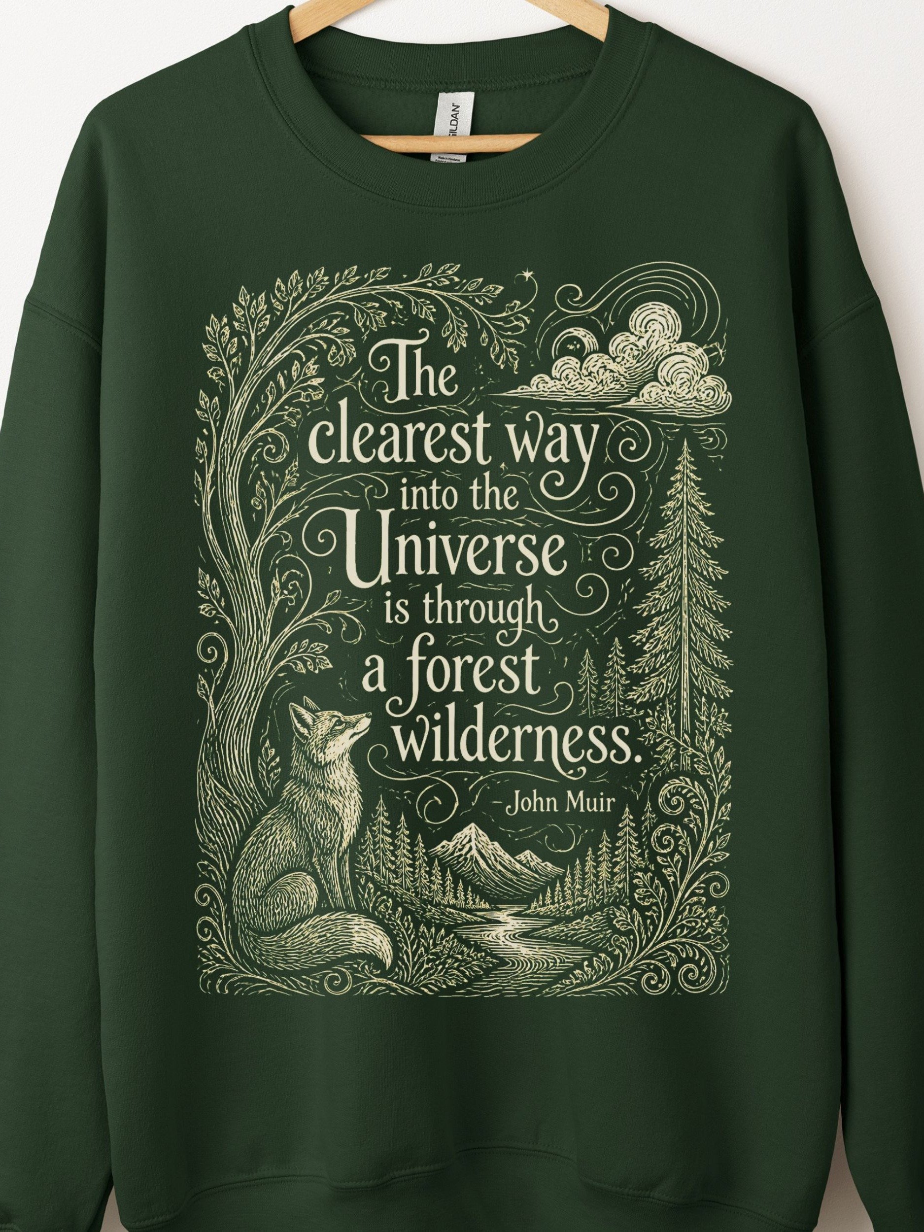 Forest Wilderness Quote Crewneck, John Muir Nature Sweatshirt with Fox product image (1)