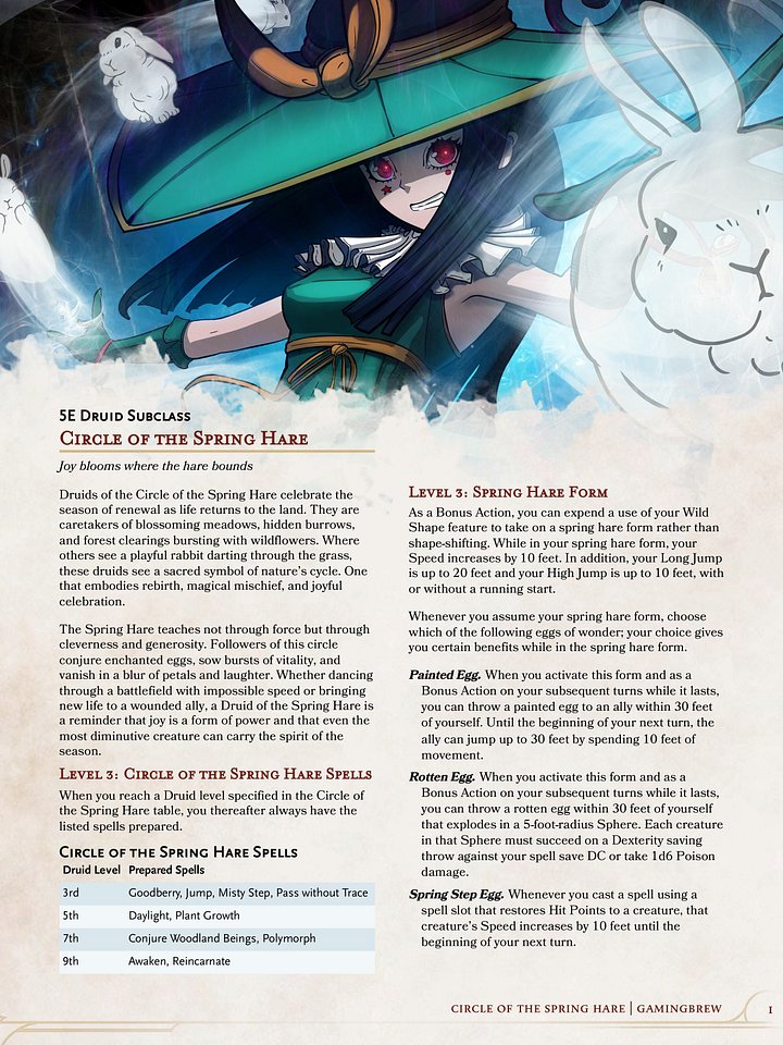 Circle of the Spring Hare | 5.5E Druid Subclass product image (2)