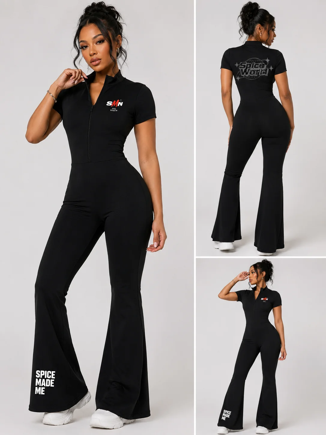 Women’s Tight Flared Leg Quarter-Zip Jumpsuit product image (12)