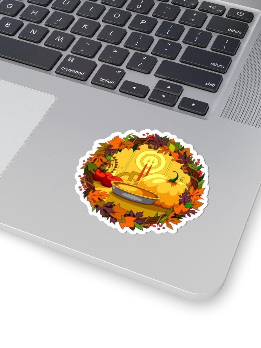 Cozy Thanksgiving Feast Vinyl Decal – Autumn Wreath Cartoon Kiss-Cut Sticker product image (2)