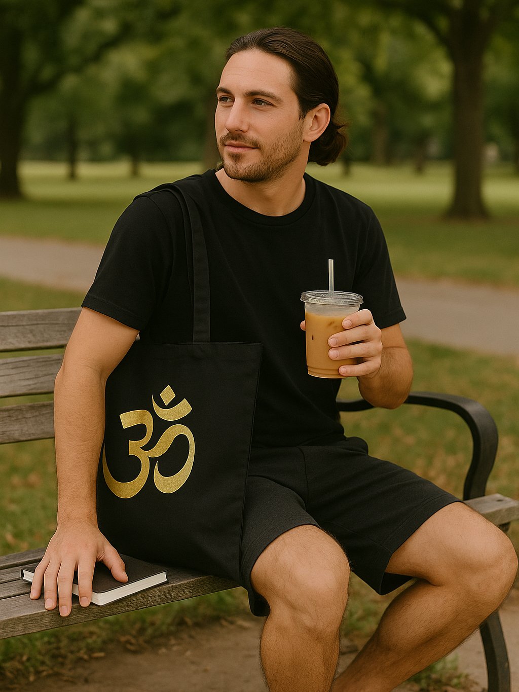 Om Symbol Tote Bag – Black | Minimalist Spiritual Tote for Yoga & Mindful Living product image (3)