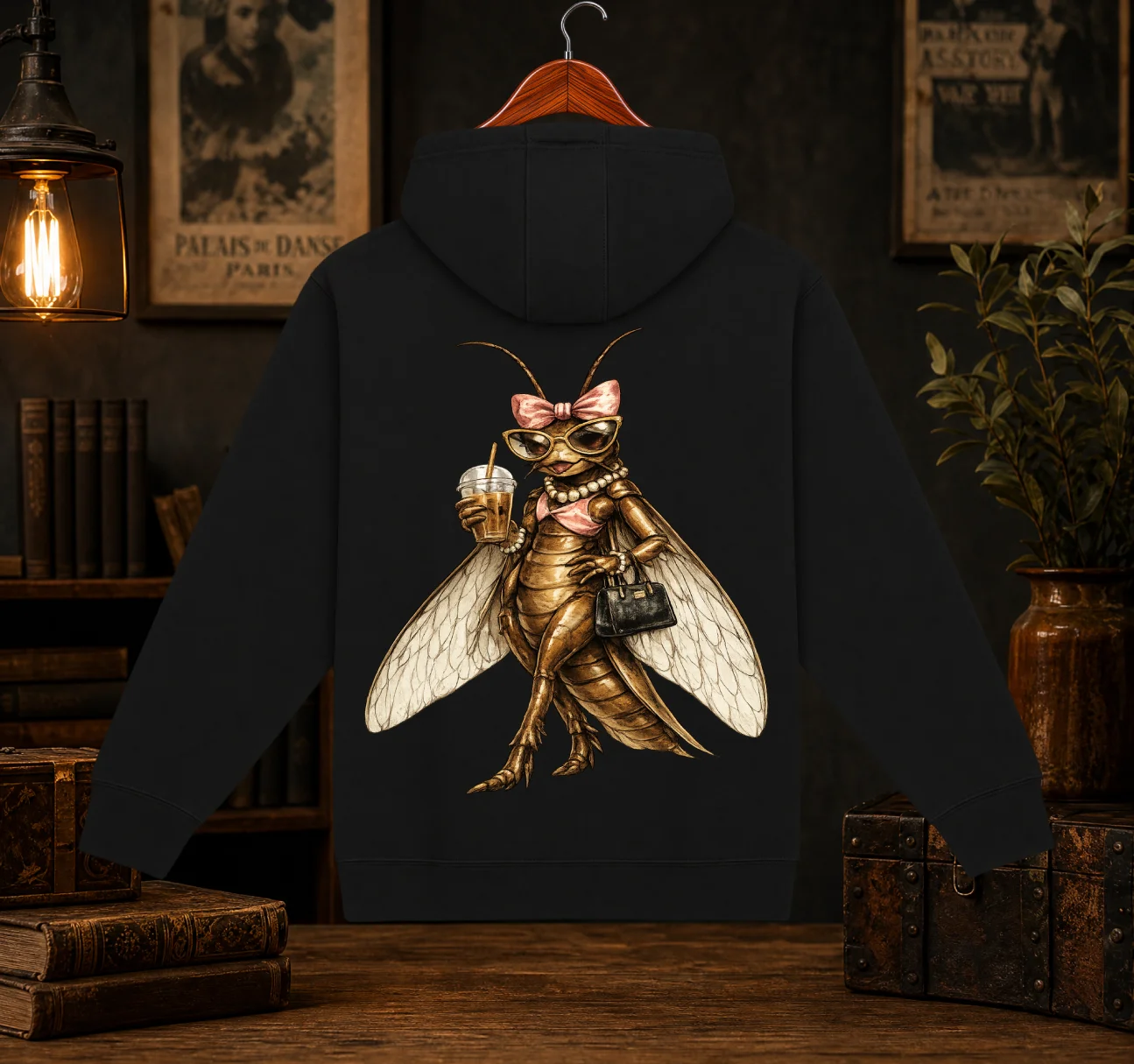 Fashionista Cockroach Graphic Hoodie | Quirky Iced Coffee Back-Print product image (1)