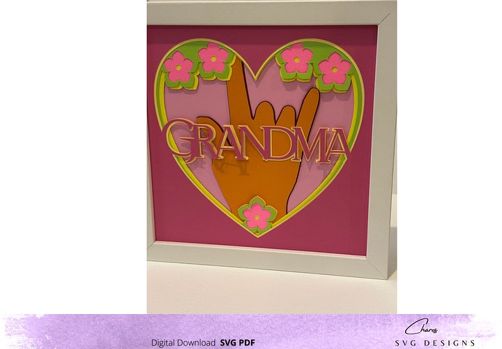 3D I Love You Grandma SVG in ASL Layered Shadow Box Design product image (2)