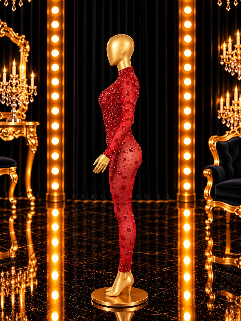 Scarlet Red Crystal Showgirl Jumpsuit product image (3)