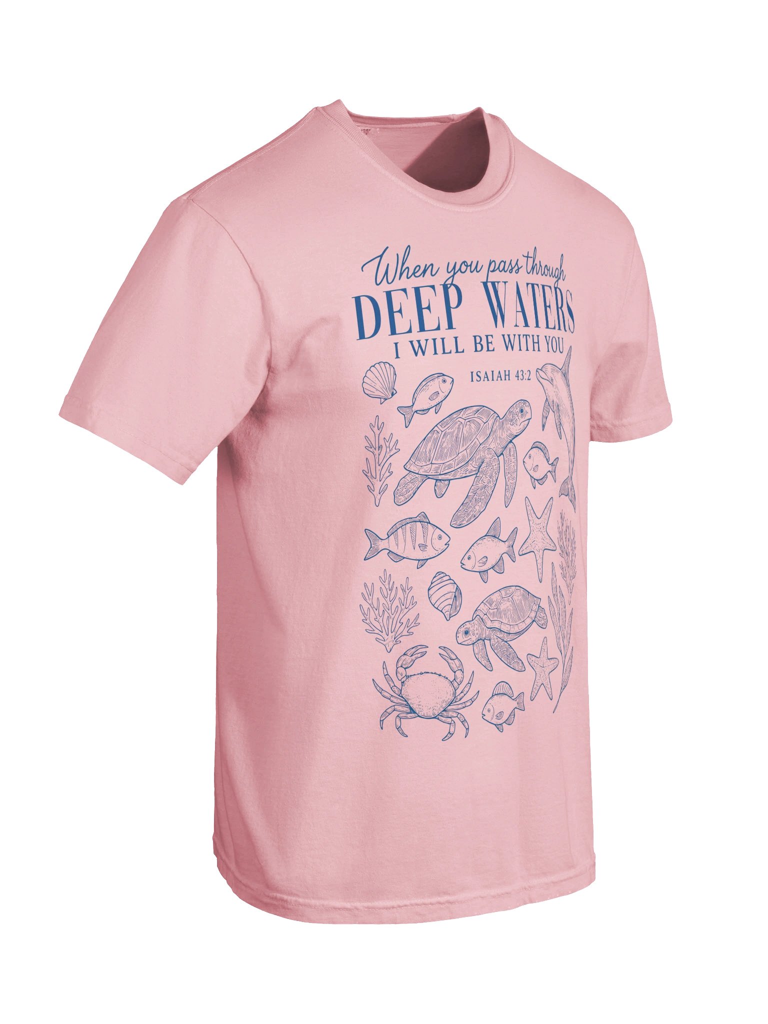 Isaiah 43:2 Bible Verse Shirt, Christian Ocean Graphic Tee, Sea Turtle Faith T-Shirt, Coastal Comfort Colors Tee, Unisex product image (56)